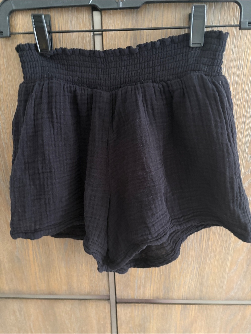 Michael Stars Black High-Waist Smocked Gauze Shorts